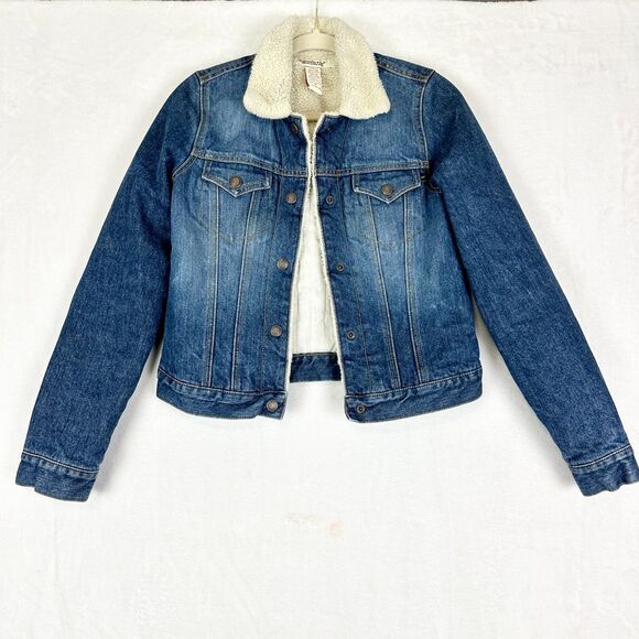 Abercrombie Fitch Vintage Y2k Sherpa Denim Jacket Size Small 90s Trucker Western - Picture 1 of 8